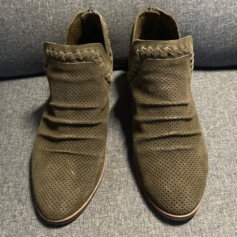 Vince Camuto - Palmina perforated suede ankle booties, 8 wide (38 1/2), green